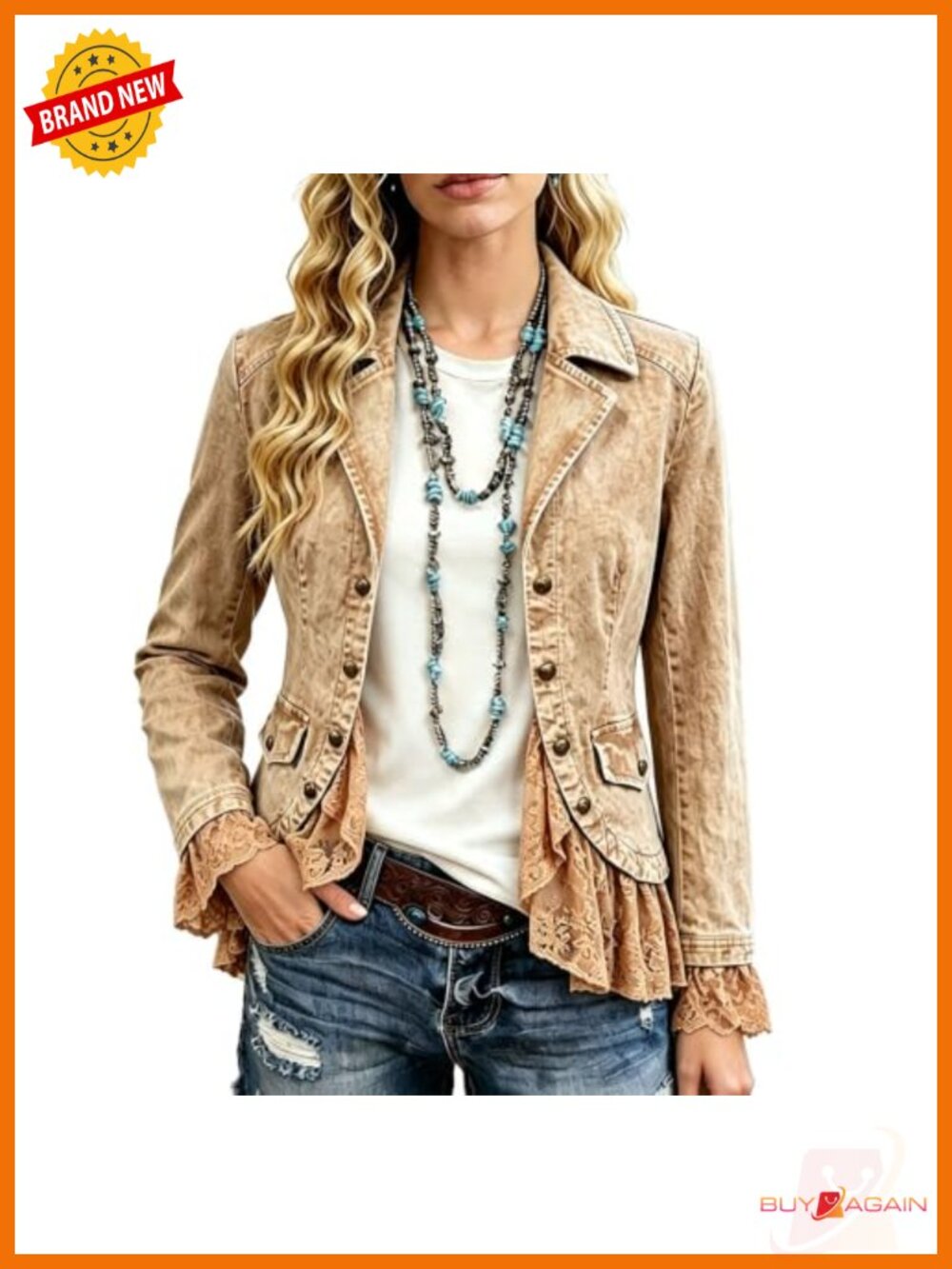 Floral Paisley Lace Ruffle Hem Notched Lapel Boho Jacket
